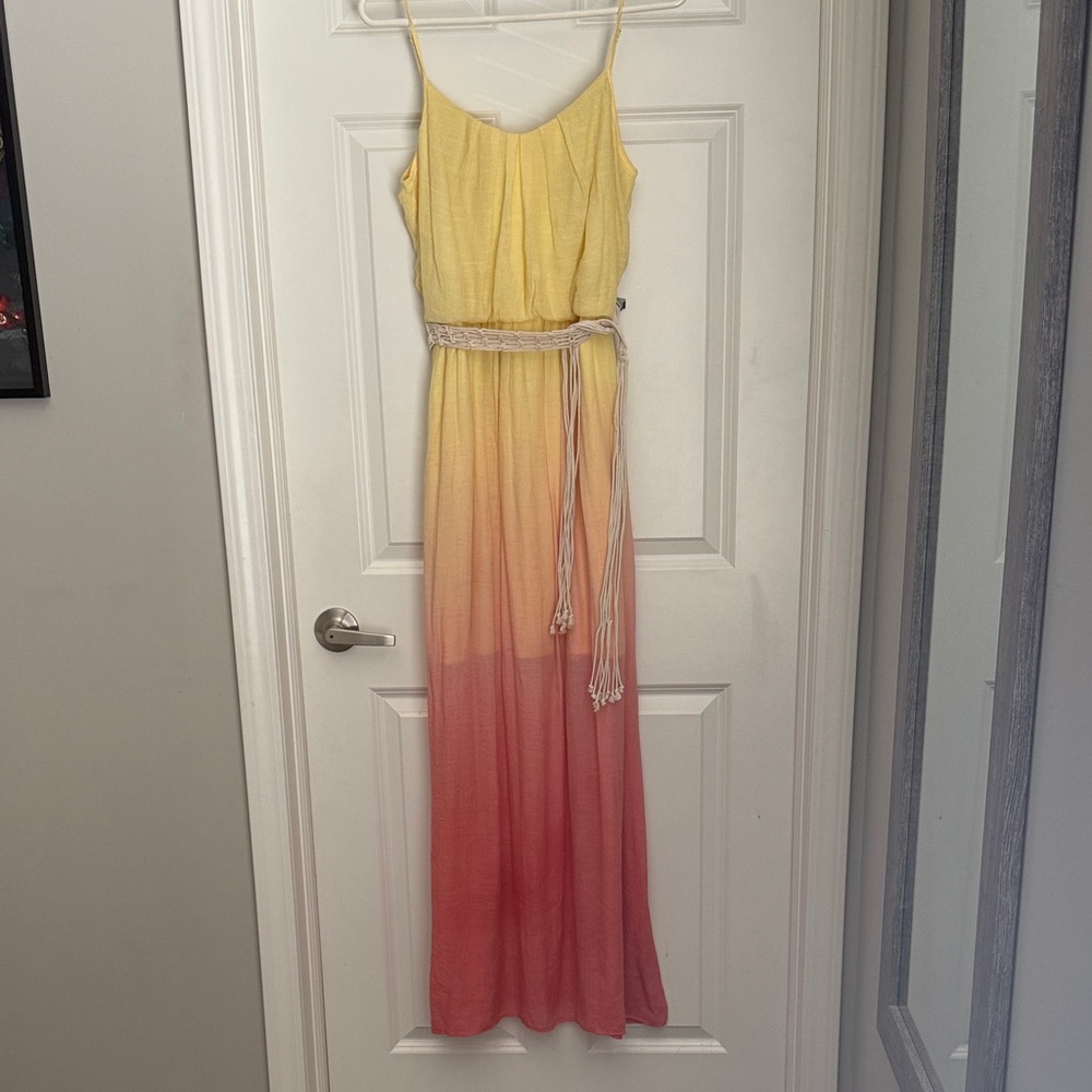 Elegant Yellow and Pink Ombre long Maxi Dress